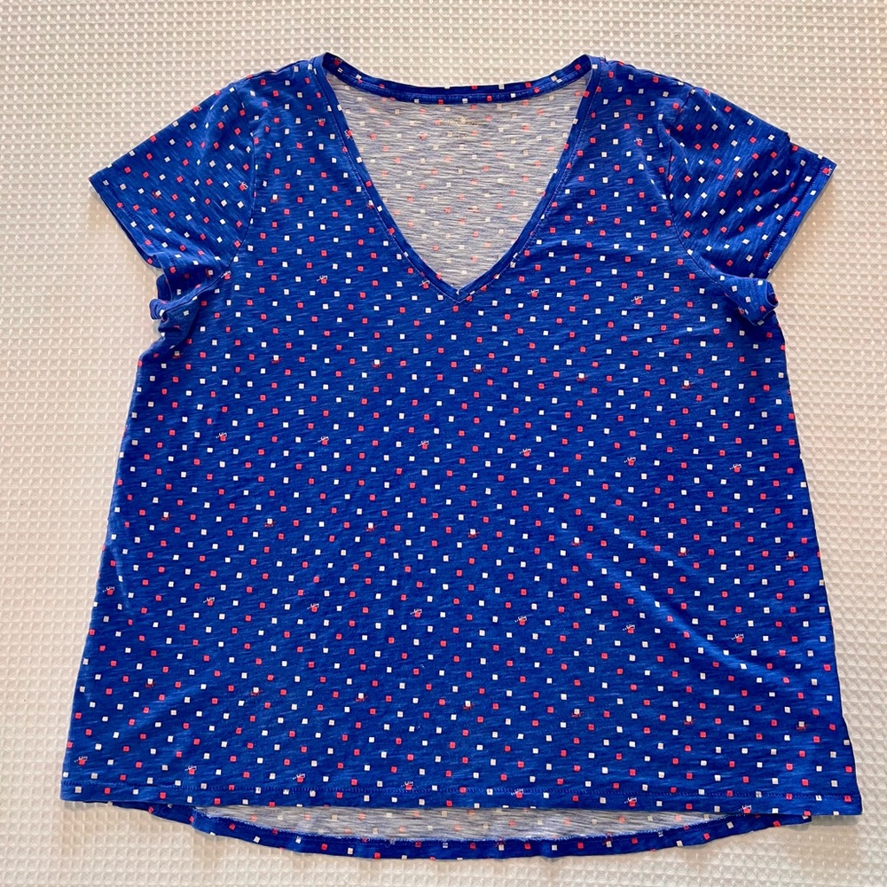 Lilly Pulitzer Blue Polka Dot V-Neck Women's Top size XL
